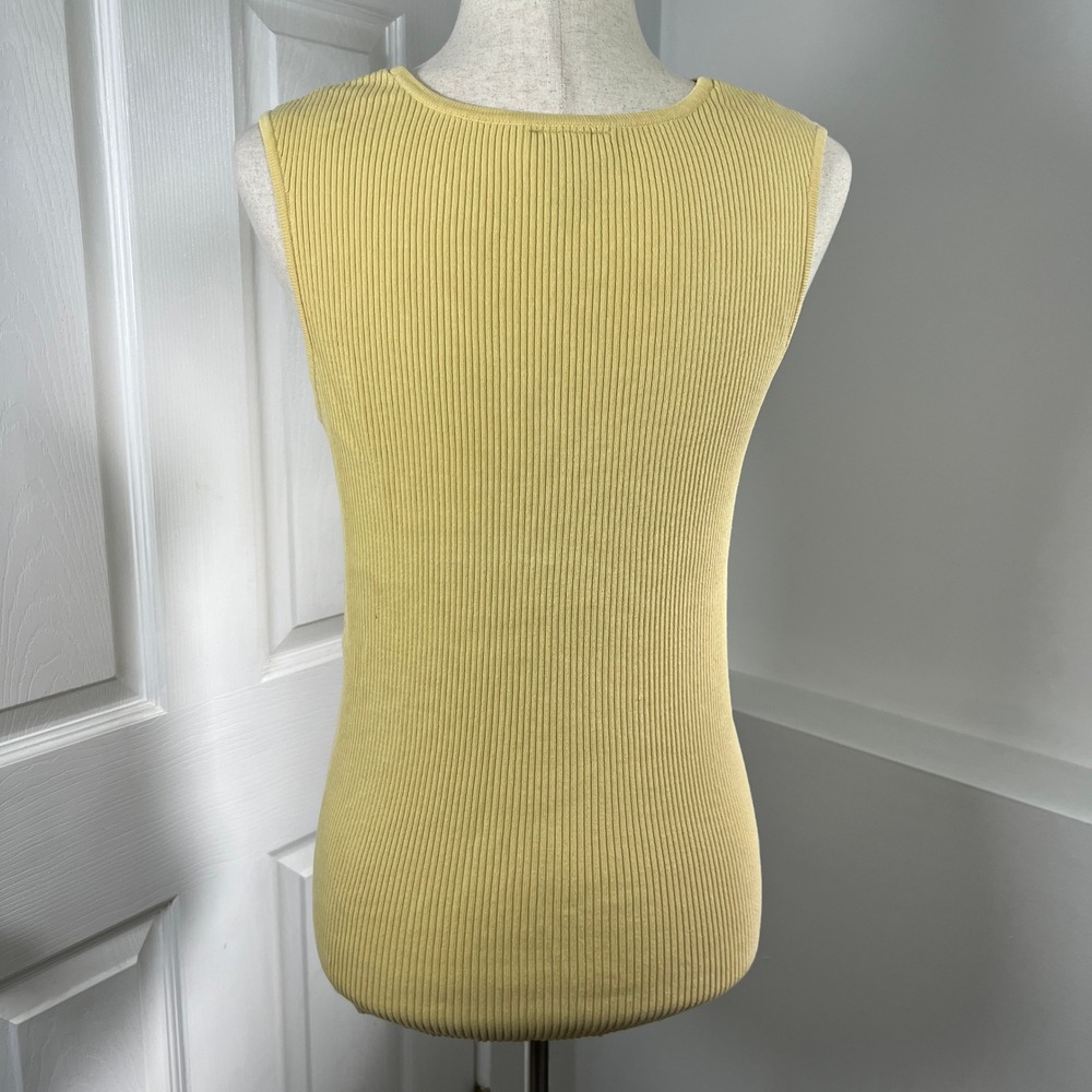 Studio 1940 Womens L Yellow Ribbed Knit V Neck Empire Waist Tank Top Y2K Cotton - Picture 5 of 7